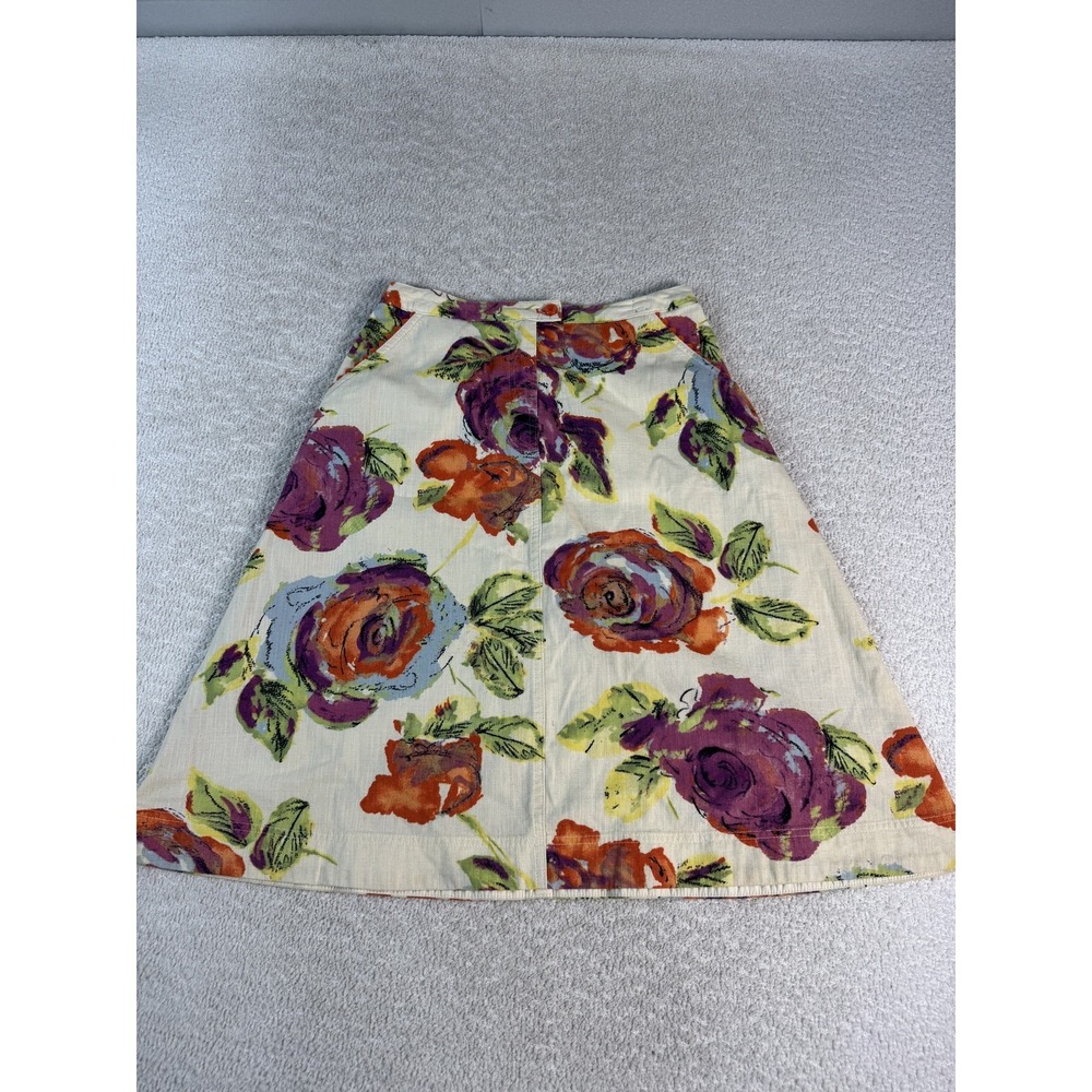 J Jill Skirt Womens 4 Petite Floral Print Purple Orange Rose A Line Cotton